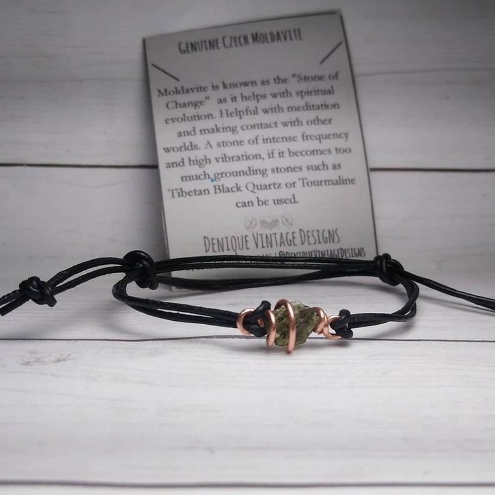 Raw Moldavite Wrapped in Copper Wire Bracelet